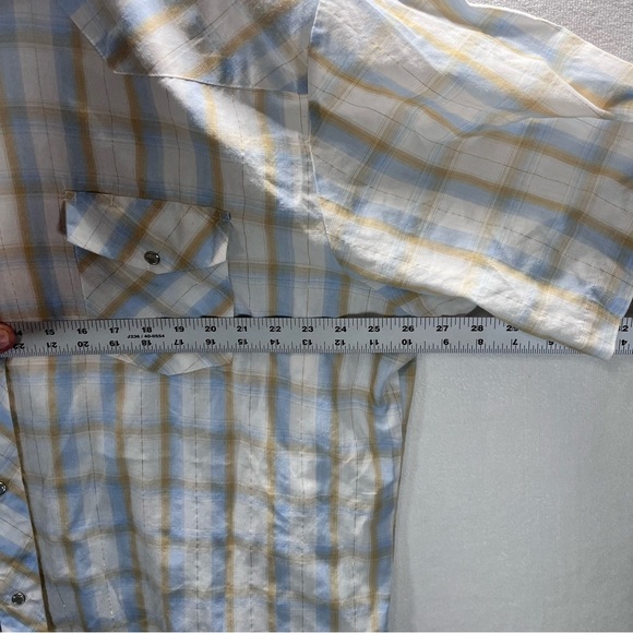 Roper Western Cowboy Button Down Shirt Mens 3XL Tan Blue Plaid Shimmer 2744 - Picture 5 of 8